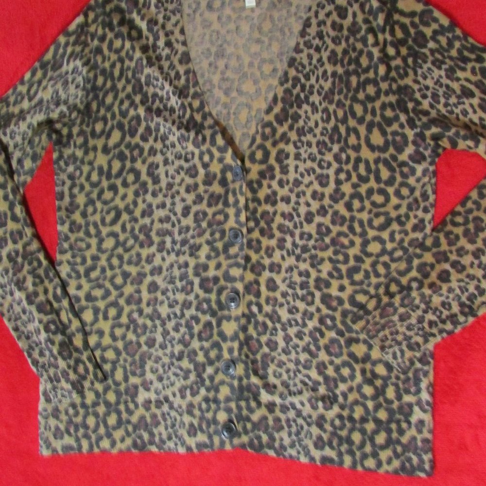 Talbots Leopard Print Knit Sweater Button Front - Picture 2 of 4